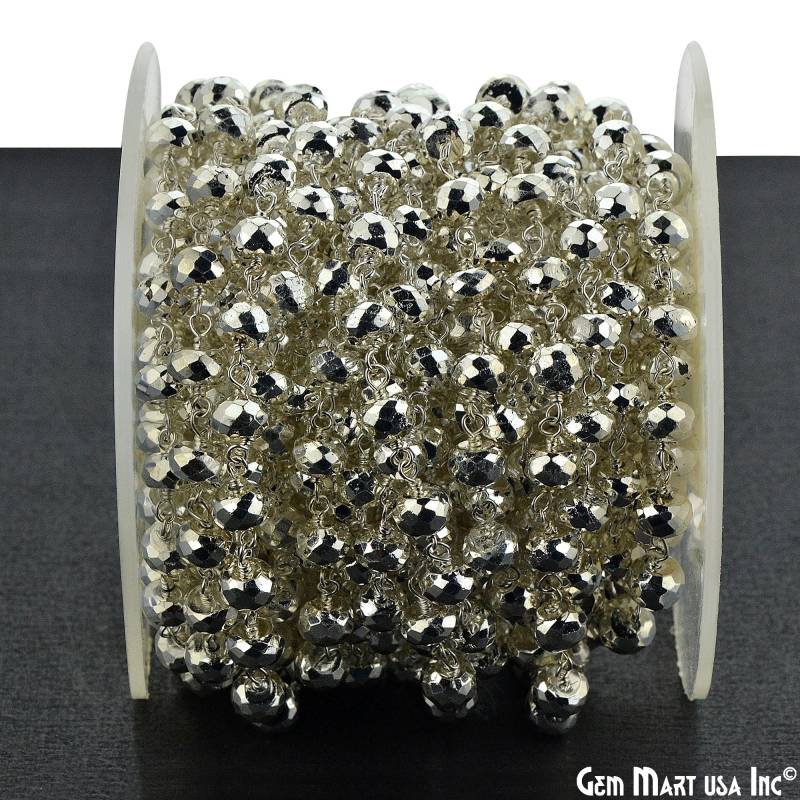 Ein Fuß Silber Rondelle Pyrit Perlen Rosenkranz Kette, 5-6 Mm Versilbert Draht Gewickelt Link Stein Gemmartusa | Spsp-30038 von GemMartUSA