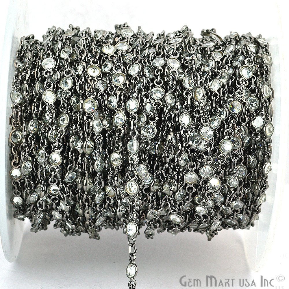 Ein Fuß Weißer Zirkon Kontinuierliche Verbinderkette, 4 Mm Runde Oxidierte Edelstein-Verbinderkette | Epwh-20011 von GemMartUSA