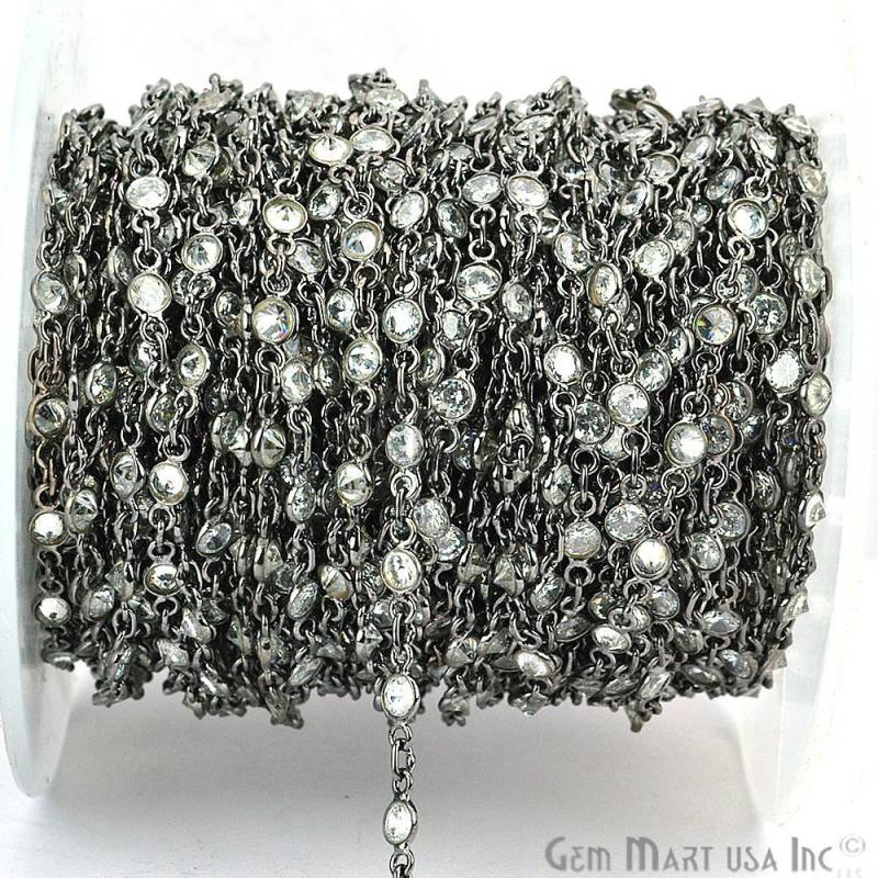 Ein Fuß Weißer Zirkon Kontinuierliche Verbinderkette, 4 Mm Runde Oxidierte Edelstein-Verbinderkette | Epwh-20011 von GemMartUSA