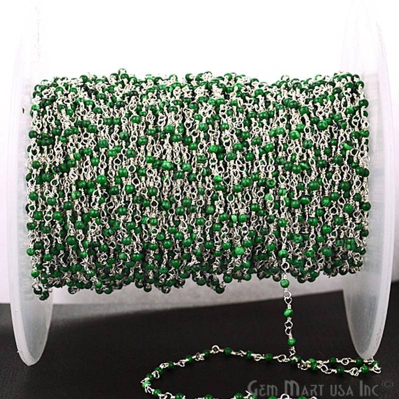 Glatte Malachit Perlen Rosenkranz, 2-2, 5 Mm Silber Überzogener Draht Wickelte Rosenkranz-Kettenfuß Gemmartusa | Spmc-30000 Glatte Malachit Perlen Rosenkranz, 2-2, 5 Mm Silber Überzogener Draht Wickelte Rosenkranz-Kettenfuß Gemmartusa | Spmc-30000 von GemMartUSA