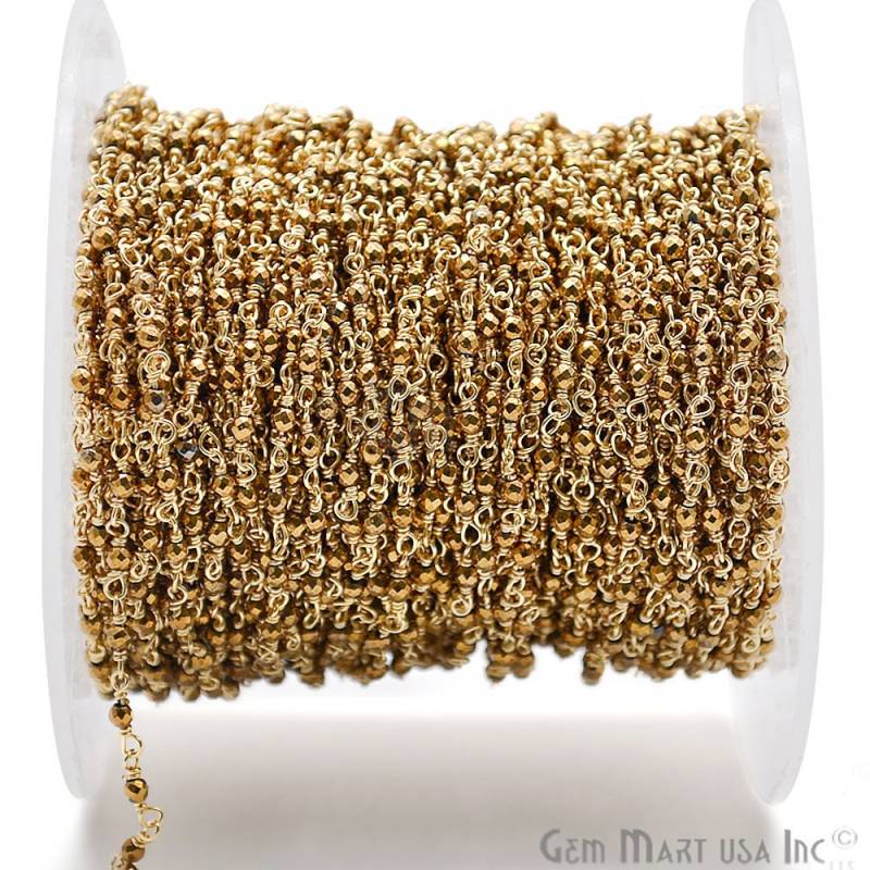 Goldene Pyrit Edelstein Rosenkranz Kette, Zu Fuß, Kleine Glatte Runde Perlen, 24K Vergoldet, Draht Gewickelt, Perlengröße 2-2, 5 Mm | 30000 Goldene Pyrit Edelstein Rosenkranz Kette, Zu Fuß, Kleine Glatte Runde Perlen, 24K Vergoldet, Draht Gewickelt, Perlengröße 2-2, 5 Mm | 30000 von GemMartUSA