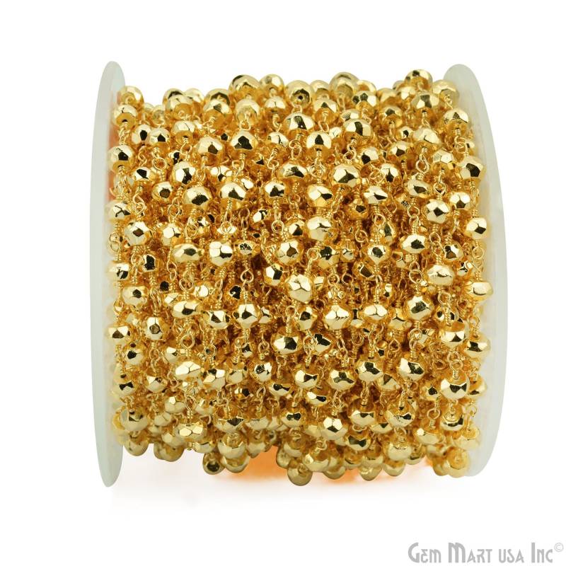 Goldener Pyrit, 4 Mm 24K Gold Überzogene Handgemachte Rosenkranzkette Zu Fuß Gemmartusa | Gpgp-30003 von GemMartUSA