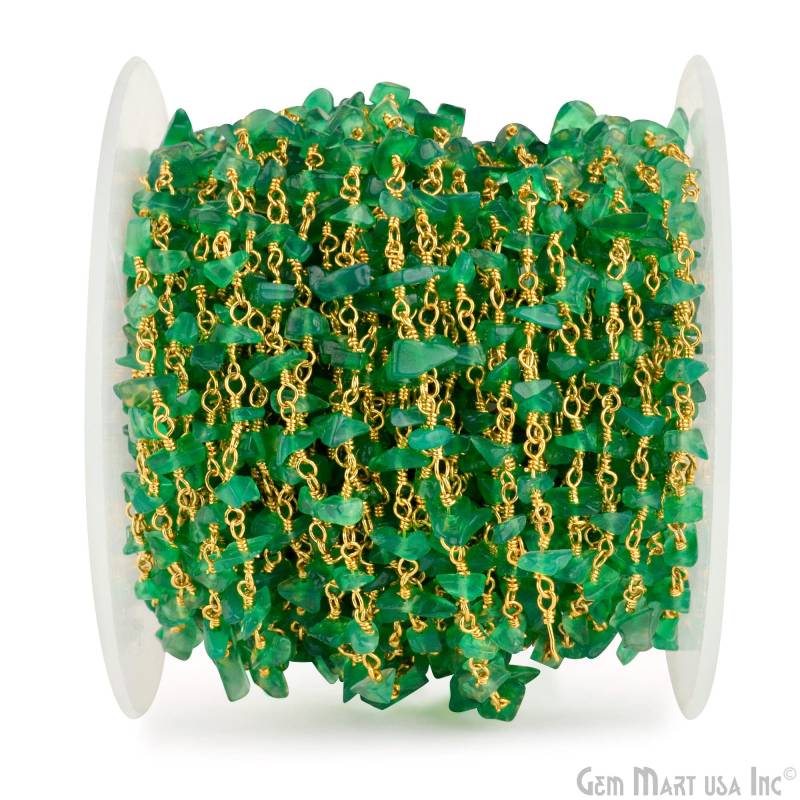 Grün Onyx Nugget Chip Perlen Rosenkranz Kette Mit 24K Vergoldete Handgemachte Zu Fuß Gemmartusa | Gpgo-30025 von GemMartUSA