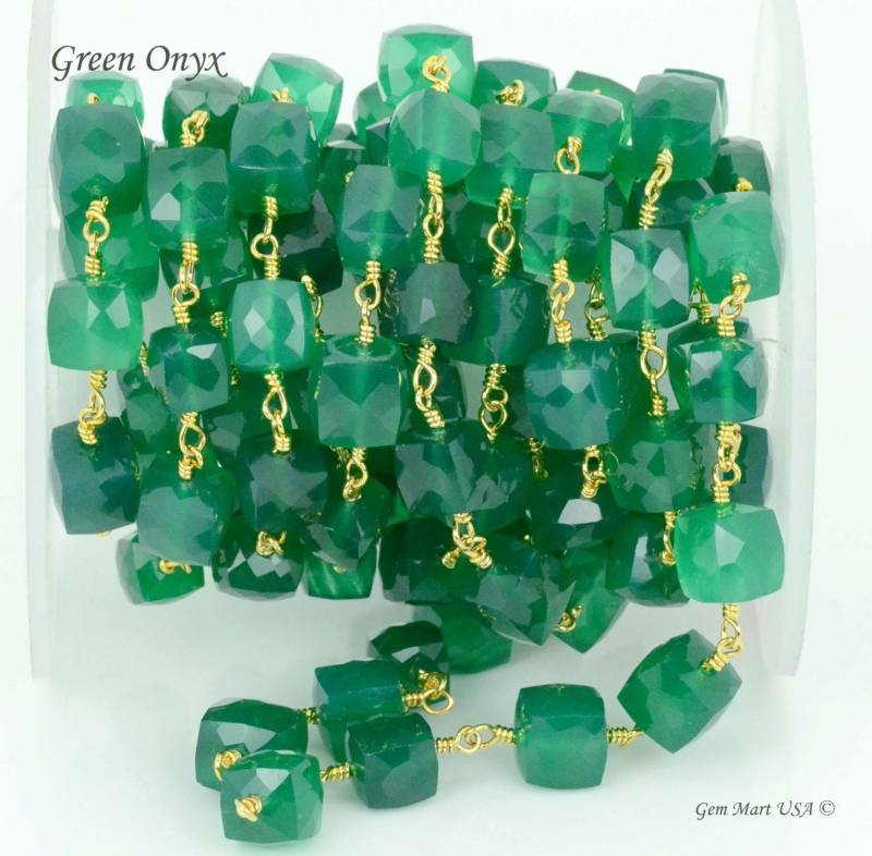 Grüner Onyx Würfel Kette, 5-6 Mm 24K Vergoldete Handgemachte Kette Zu Fuß Gemmartusa | Gpgo-30008 von GemMartUSA