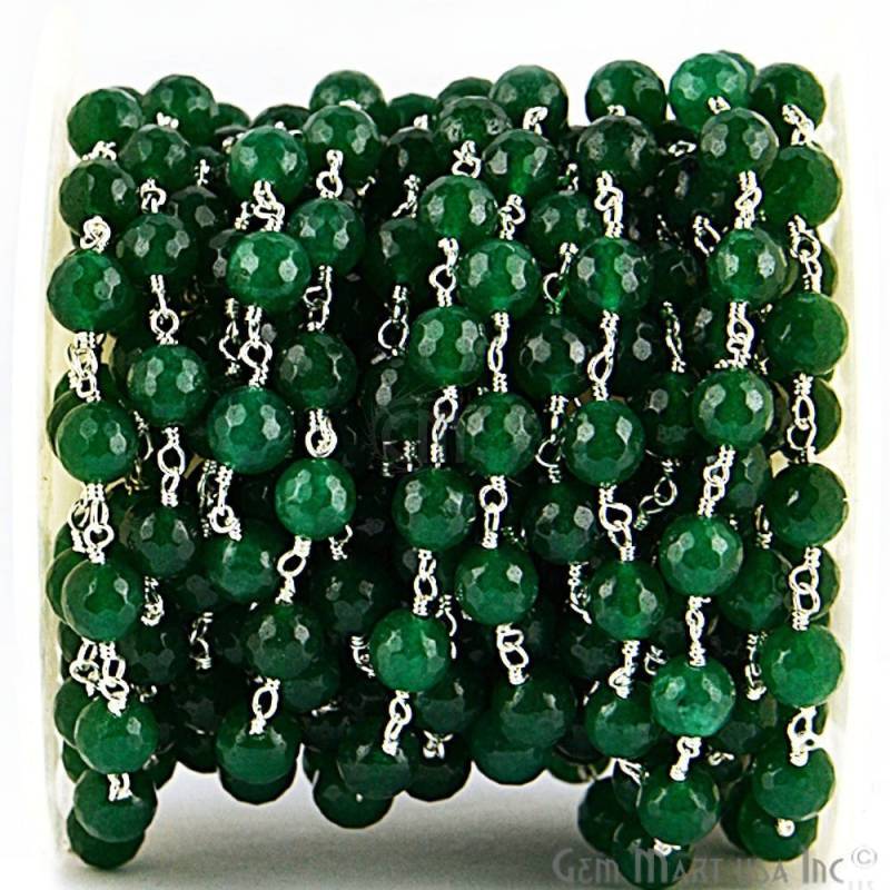 Grüne Jade, 8 Mm Versilberte Handgemachte Rosenkranzkette Zu Fuß. Gemmartusa | Spgj-30013 von GemMartUSA