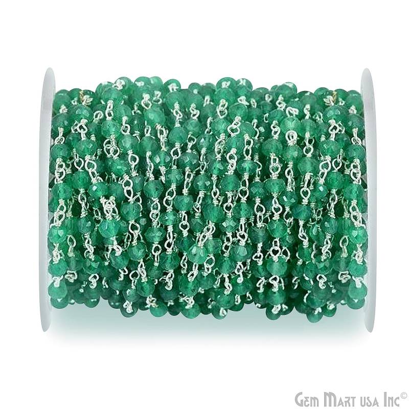 Grüner Onyx, 3-3.5 Mm Sterling Silber Draht Gewickelt Rosenkranz Kette Von Fuß Gemmartusa | 925Go-30002 von GemMartUSA