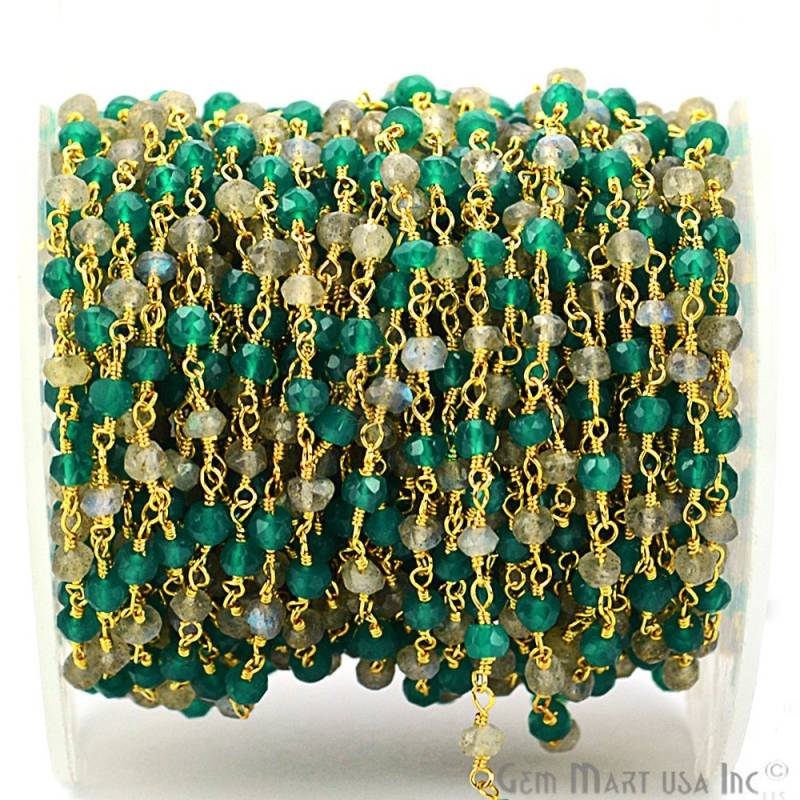 Grün Onyx Mit Labradorit, 3-3.5 Mm Perlen Vergoldet Handgemachte Rosenkranz Kette Schmuck Machen Gemmartusa | 30059 von GemMartUSA