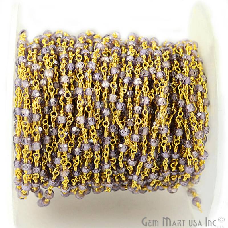 Helle Amethyst Zirkonia Perlen Rosenkranz Kette, 2, 5-3 Mm Vergoldete Draht Gewickelt Verbindung Stein Kette | Gpae-30050 von GemMartUSA
