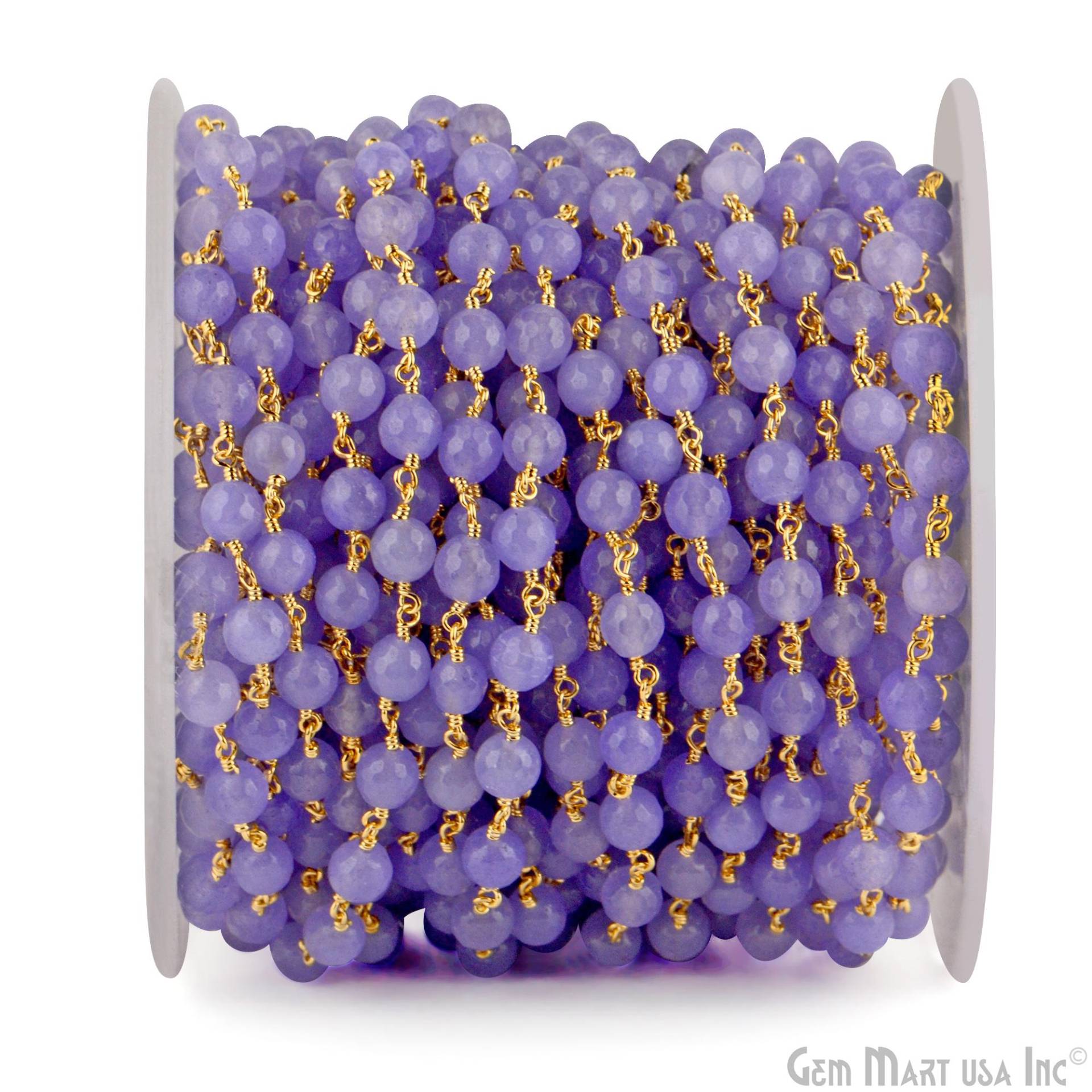 Helle Lavendel Jade, 6 Mm 24K Vergoldete Draht Gewickelt Rosenkranz Kette Von Fuß Gemmartusa | 30014 von GemMartUSA