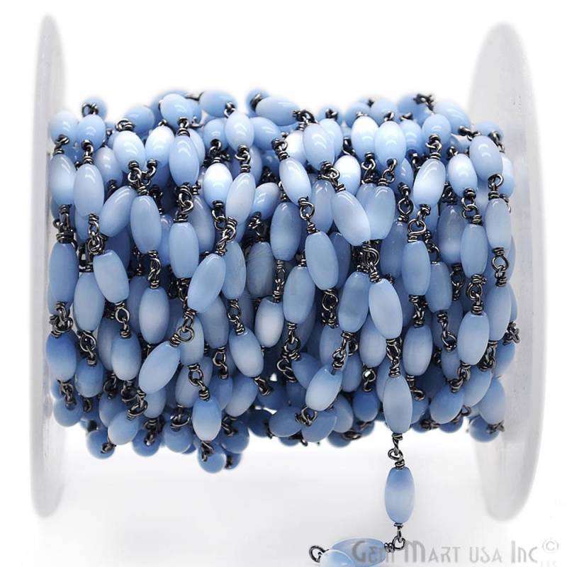 Himmelblau Monalisa Rondelle Perlen Rosenkranz Oxidiert Handgemachte Kette, Oval Kette Gemmartusa | Bpym-30083 von GemMartUSA