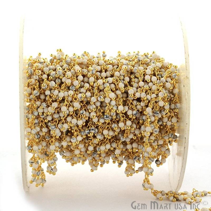 Howlite Cluster Rosenkranz Kette, 2-2, 5 Mm Gold Plated Draht Gewickelt Link Stein Kette Gemmartusa | Gpth-30019 von GemMartUSA