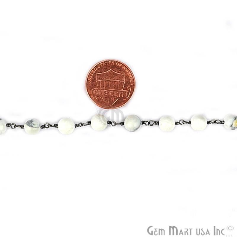 Howlite Jade Perlen Rosenkranz Kette, 6 Mm Schwarz Überzogener Draht Gewickelt Verbindung Stein Kette Gemmartusa | Lpjh-30014 von GemMartUSA