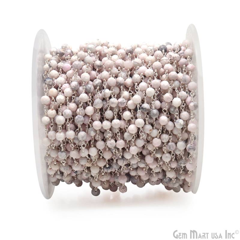 Howlite Perlen Rosenkranz Kette, Runde Perlen, Versilbert Edelsteine, Verbinder Diy Schmuck 3-3.5 Mm Sphw-30002 von GemMartUSA