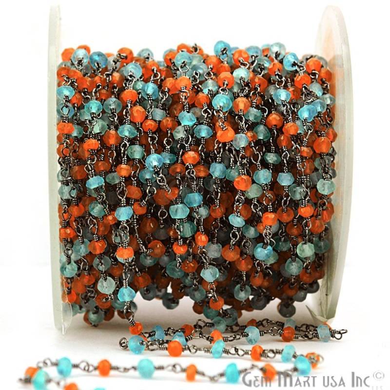 Karneol Mit Aqua Chalcedon, 3-3, 5 Mm Perlen Oxidierter Draht Für Rosenkranz Kette von GemMartUSA