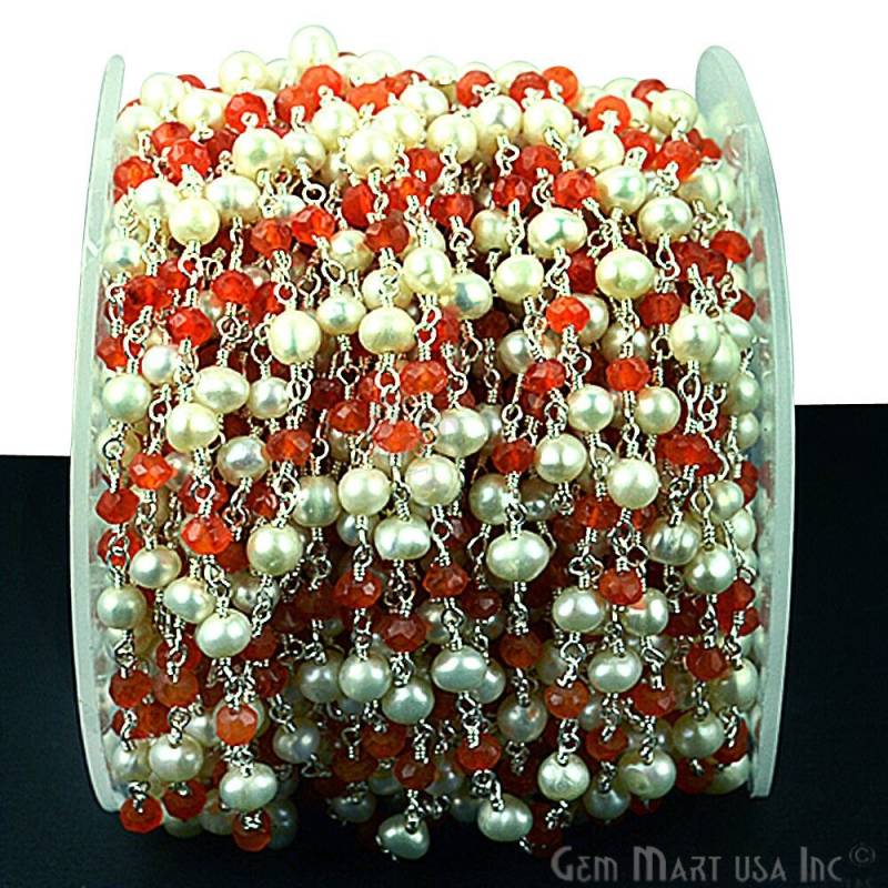 Karneol Mit Süßwasserperle Edelstein Perlen Versilbert Draht Wickelte Rosenkranz Kette Für Die Herstellung Von Schmuck Gemmartusa | Spnc-30007 Karneol Mit Süßwasserperle Edelstein Perlen Versilbert Draht Wickelte Rosenkranz Kette Für Die Herstellung Von Schmuck Gemmartusa | Spnc-30007 von GemMartUSA