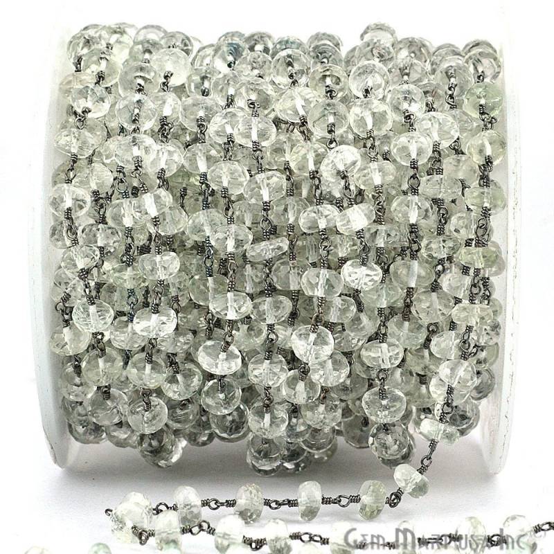 Kristall Rondelle Perlen Rosenkranz Kette, 7-8 Mm Oxidierter Draht Gewickelt Verbindung Stein Gemmartusa | Bpcl-30035 von GemMartUSA