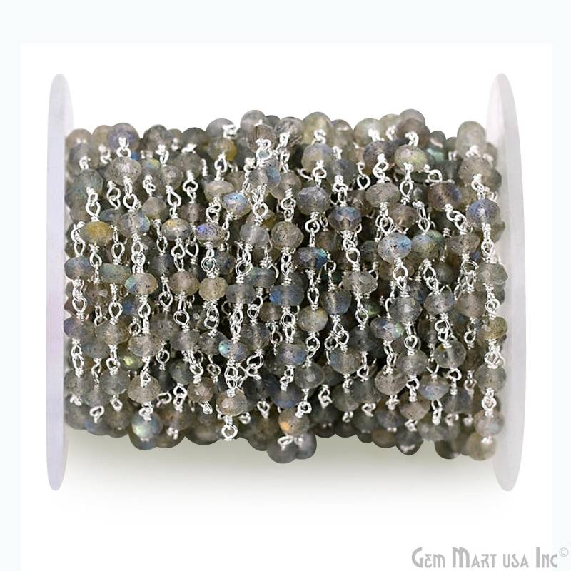 Labradorit, 3-3.5 Mm Sterling Silber Handgemachte Rosenkranz Kette Von Foot Gemmartusa, 925lb-30002 von GemMartUSA