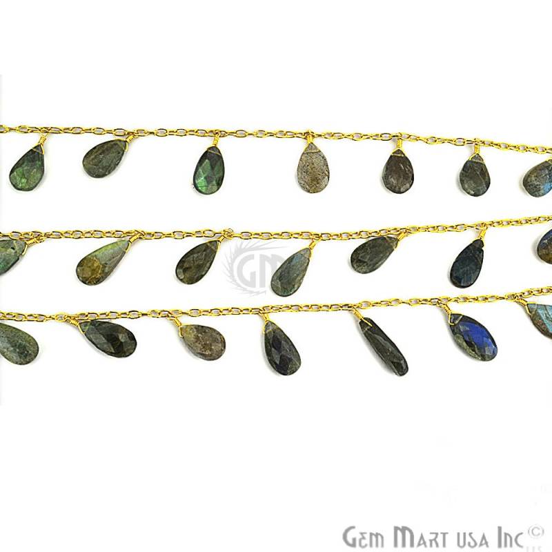 Labradorit Briolette Rosenkranz Kette 10 X 7 Mm Facettierte Tropfen Vergoldet Draht Gewickelt Perlenkette Gemmartusa | 30069 von GemMartUSA