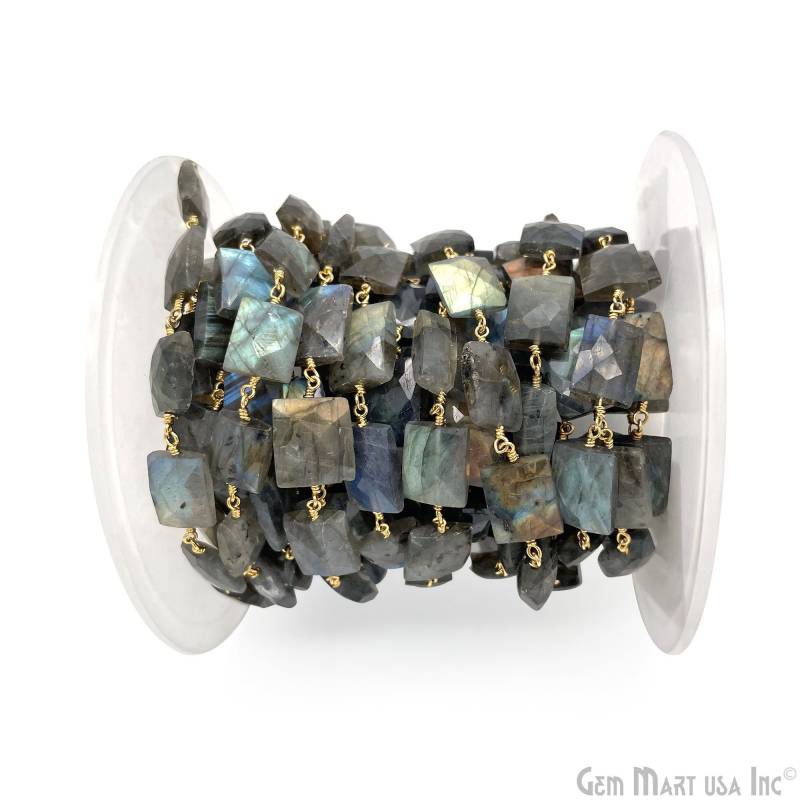 Labradorit Getrommelt 12 X 10 Mm Rechteck Facettiert Auffällige Stecker Kette Gplb-30154 von GemMartUSA