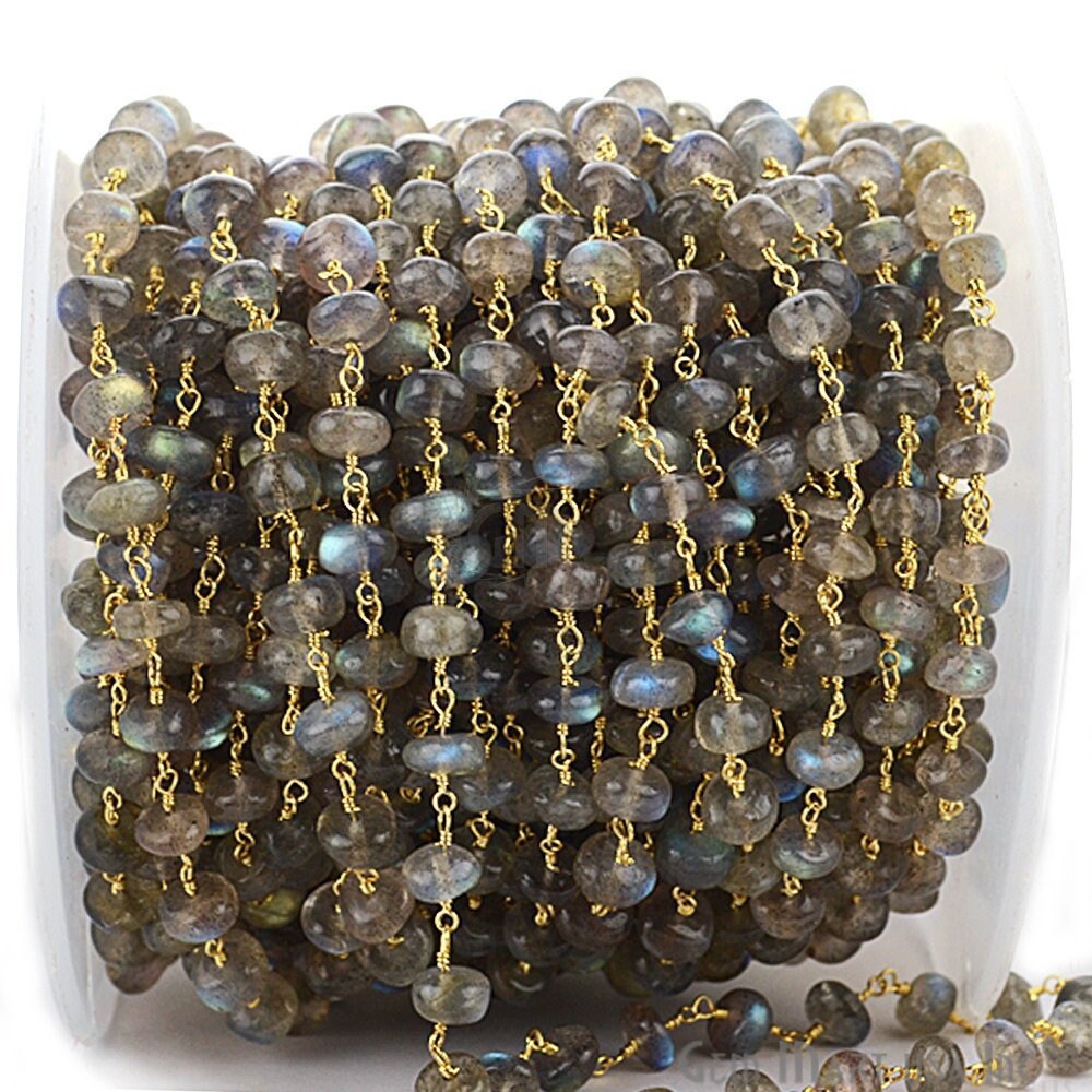 Labradorit Glatte Perlen Rosenkranz, 5-6 Mm 24 Karat Vergoldeter Draht Gewickelt Rosenkranz Kettenfuß, Gemmartusa | 30046 von GemMartUSA