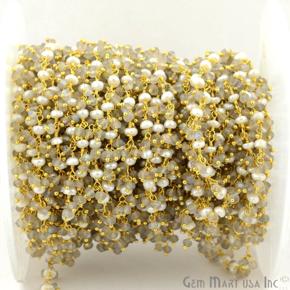 Labradorit Mit Süßwasserperlen Cluster Rosenkranz Kette, 2-2, 5 Mm Vergoldeter Draht Gewickelt Link Kette Gemmartusa | Gplb-30022 Labradorit Mit Süßwasserperlen Cluster Rosenkranz Kette, 2-2, 5 Mm Vergoldeter Draht Gewickelt Link Kette Gemmartusa | Gplb-30022 von GemMartUSA