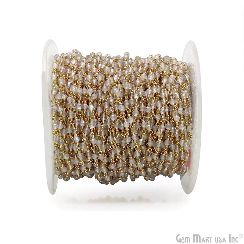 Labradorit Perlen Rosenkranz Kette, 2-2.5 Mm Rutil Edelstein Perlen, Rondelle Vergoldet Gemmartusa, | Gplb-30001 von GemMartUSA