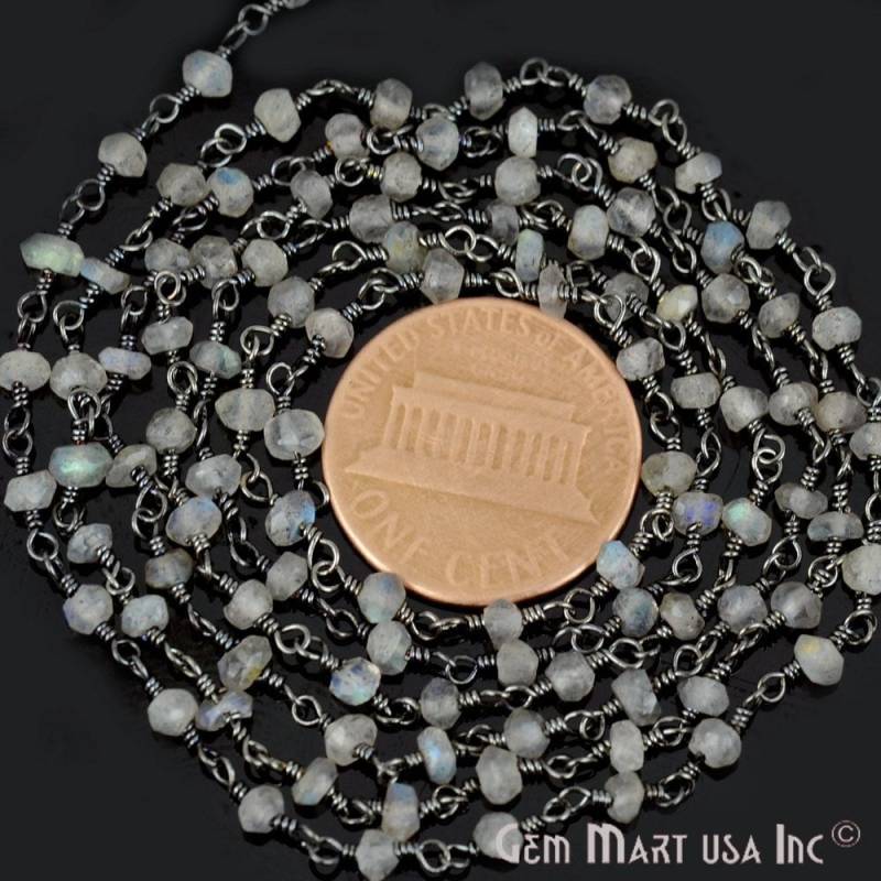 Labradorit Perlen Rosenkranz Kette, 3-3.5 Mm Oxidierter Draht Gewickelt Glieder Stein Gemmartusa | Bplb-30002 von GemMartUSA