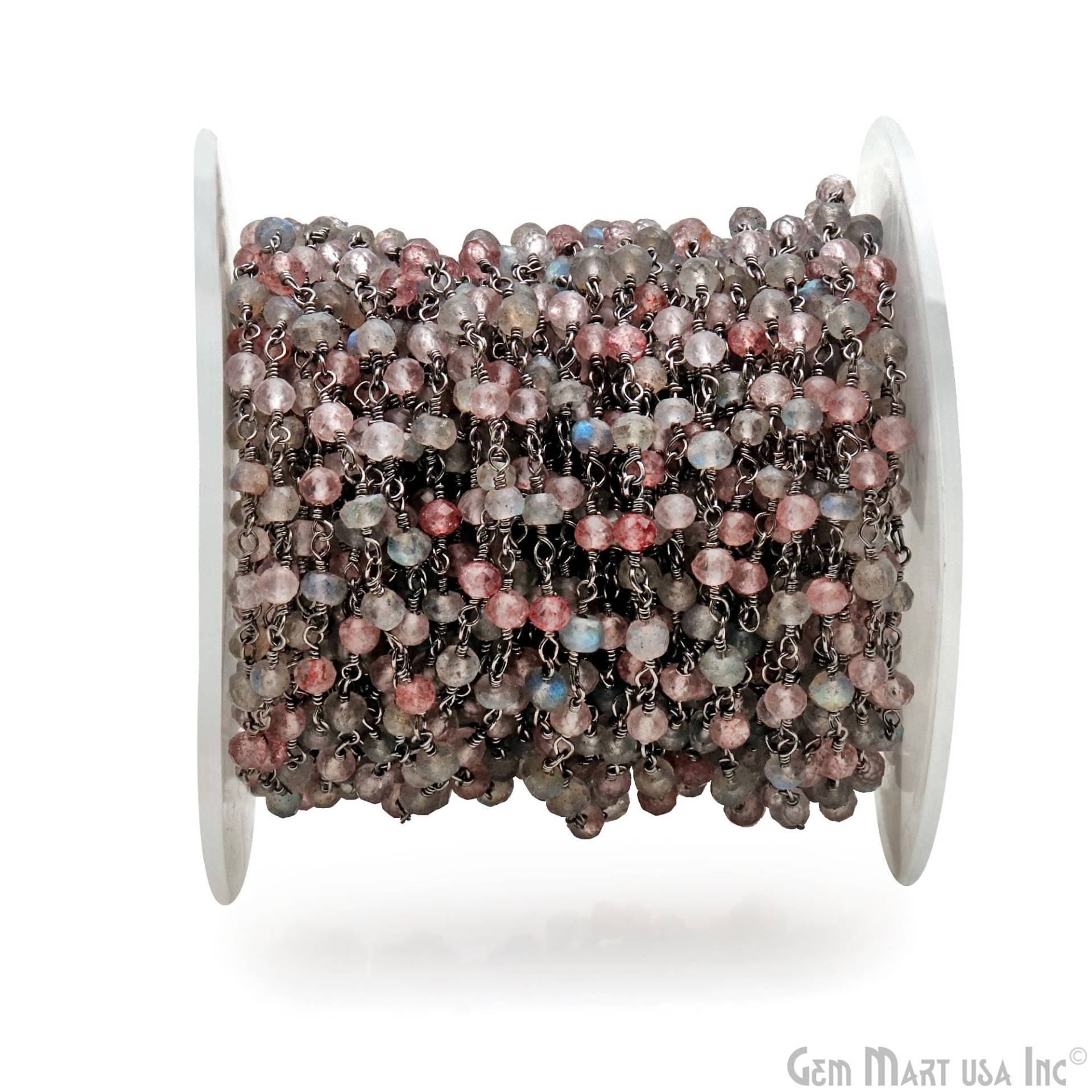 Labradorit & Erdbeerquarz Perlen Rosenkranz Kette, 3-3.5 Mm Schwarz Plated Wire Wrapped Link Stein Kette Gemmartusa | Bpul-30002 Labradorit & Erdbeerquarz Perlen Rosenkranz Kette, 3-3.5 Mm Schwarz Plated Wire Wrapped Link Stein Kette Gemmartusa | Bpul-30002 von GemMartUSA