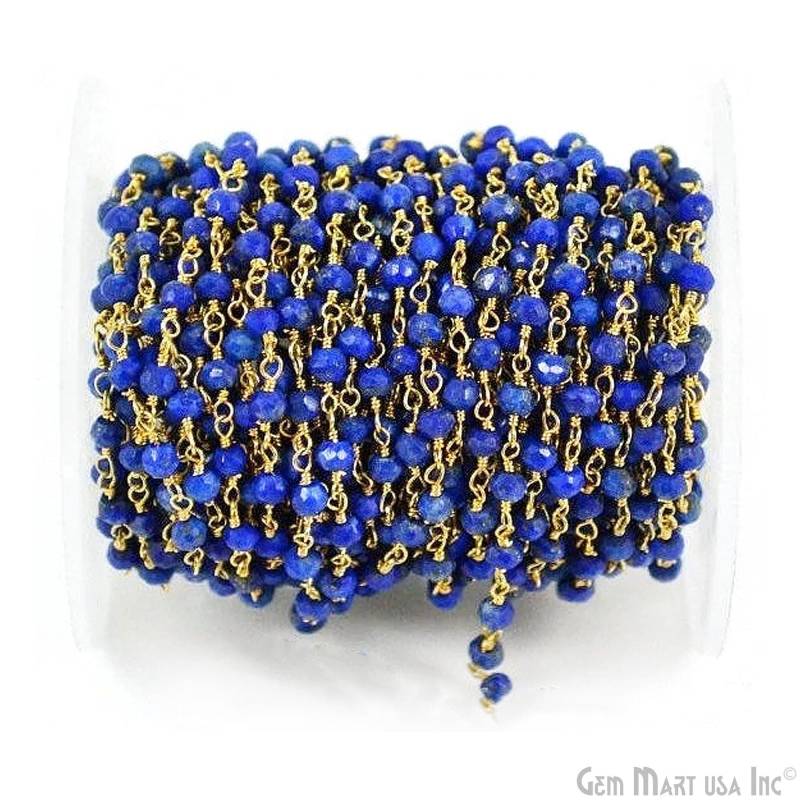 Lapis, 3-3.5 Mm 24K Vergoldete Draht Wickelte Rosenkranz Kette Zu Fuß Gemmartusa | Gplp-30002 von GemMartUSA