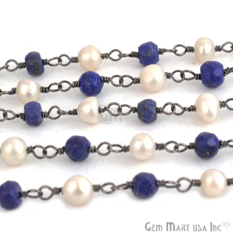 Lapis Mit Süßwasserperle, 3-3.5 Mm Oxidierter Draht Umwickelte Rosenkranzkette Von Foot.(Lpm-30002 Lapis Mit Süßwasserperle, 3-3.5 Mm Oxidierter Draht Umwickelte Rosenkranzkette Von Foot.(Lpm-30002 von GemMartUSA