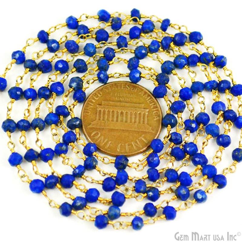 Lapis Perlen Rosenkranz Kette, 4 Mm Vergoldeter Draht Umwickelt Stein Kette Gemmartusa | Gplp-30003 Lapis Perlen Rosenkranz Kette, 4 Mm Vergoldeter Draht Umwickelt Stein Kette Gemmartusa | Gplp-30003 von GemMartUSA