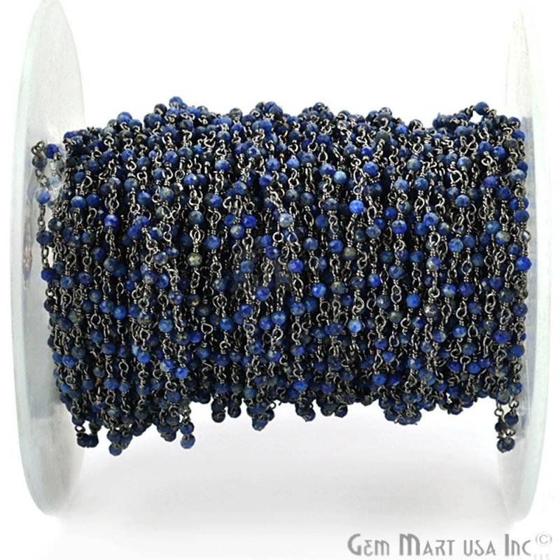 Lapis Rosenkranz Kette, 2 Mm Perlen Oxidierter Draht Umwickelt Edelstein Kette Gemmartusa | Bplp-30024 von GemMartUSA