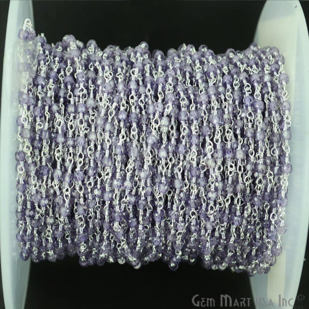 Helle Amethyst Zirkonia Perlen, 2, 5-3 Mm Versilberte Handgemachte Rosenkranz Kette Zur Herstellung Von Schmuck Gemmartusa | Spae-30050 von GemMartUSA