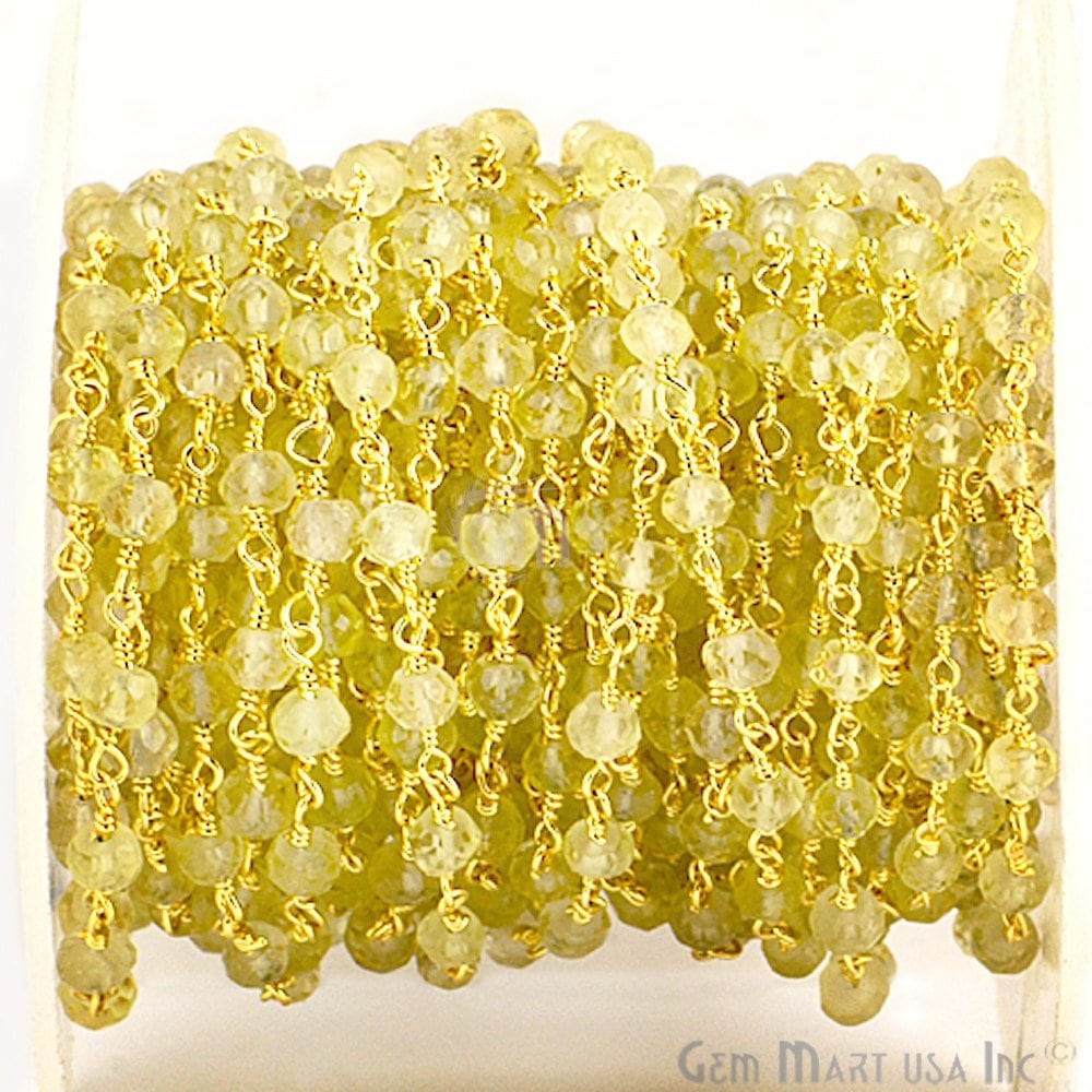 Lemon Topas, 3-3, 5 Mm 24K Gold Plated Draht Gewickelt Rosenkranz Kette Zu Fuß Gemmartusa | 30002 von GemMartUSA