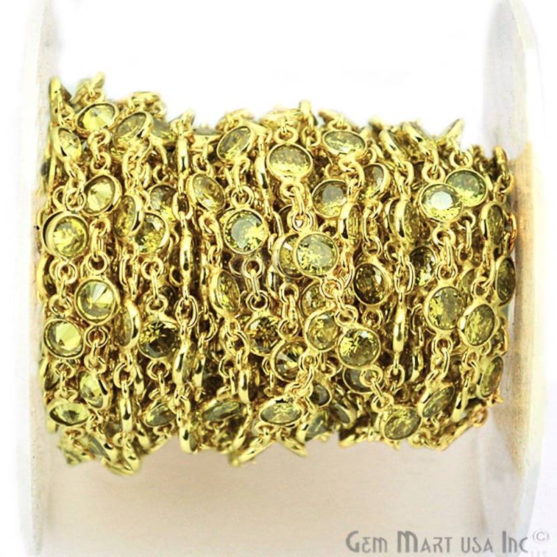 Lemon Topaz Wire Wrapped Lünette Perlenkette , Gliederkette . 4 Mm Runde Vergoldete Edelstein-Gliederkette | Gplt-20011 von GemMartUSA