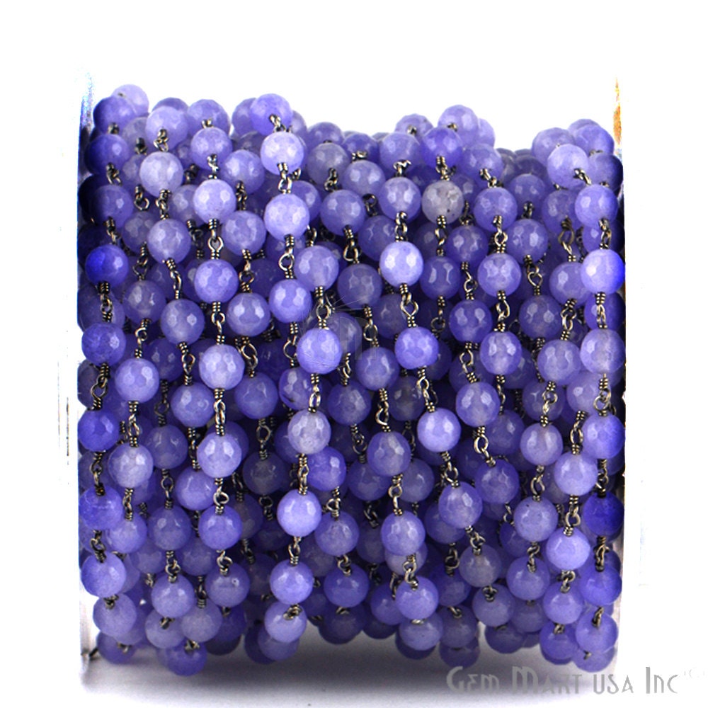 Licht Lavendel Jade Perlen Rosenkranz Kette, 6 Mm Schwarz Überzogener Draht Gewickelt Verbindung Stein Kette Gemmartusa | Bpla-30014 von GemMartUSA