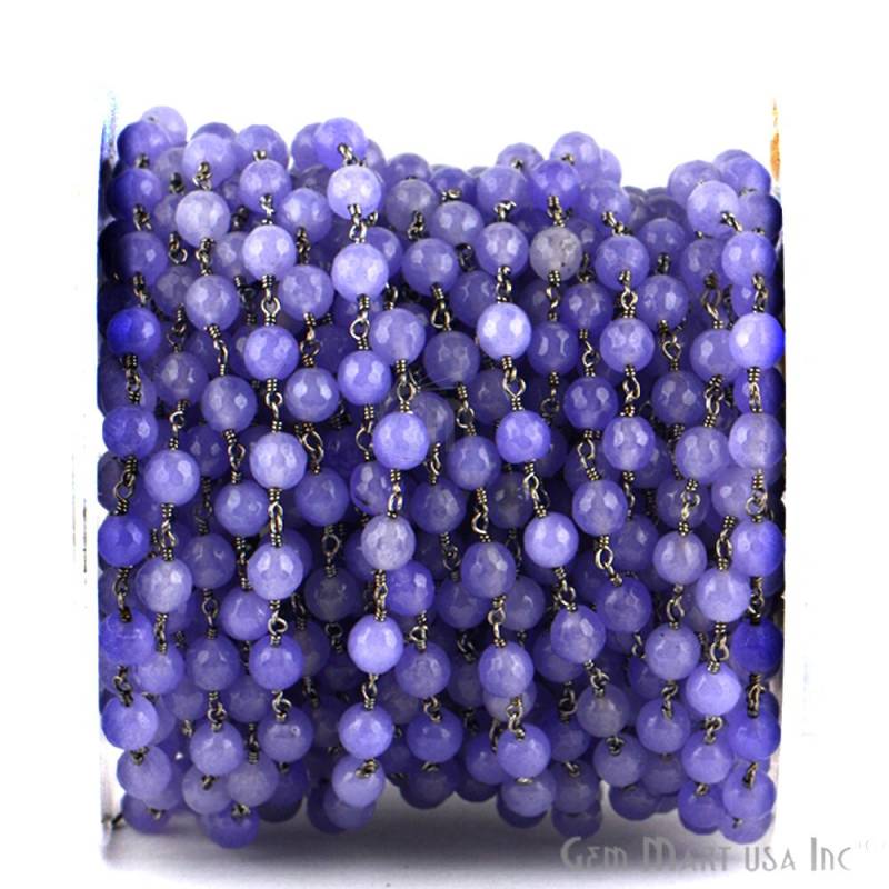 Licht Lavendel Jade Perlen Rosenkranz Kette, 6 Mm Schwarz Überzogener Draht Gewickelt Verbindung Stein Kette Gemmartusa | Bpla-30014 von GemMartUSA