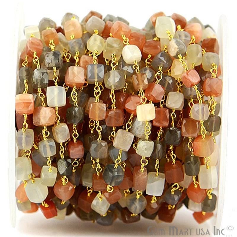 Multi Mondstein 6-7 Mm 24K Vergoldete Handgemachte Kasten-Rosenkranz-Kette Durch Fuß Gemmartusa | Gpmm-30008 von GemMartUSA