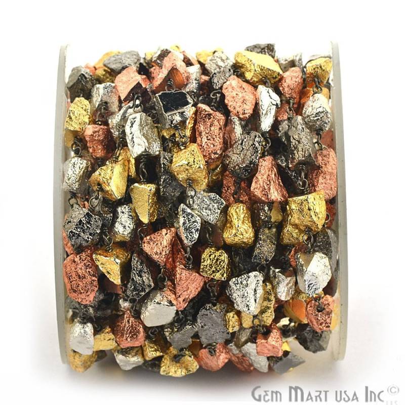 Multi Pyrite Rough Nugget Unshape Perlen Kette, 6-8 Mm Oxidierte Handgemachte Rosenkranz Kette Gemmartusa | Gpmp-30040 von GemMartUSA