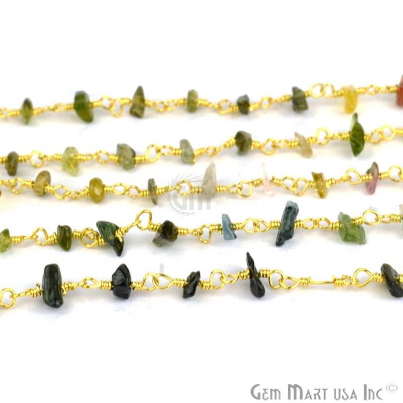Multi Turmalin Nugget Chip Perlen Rosenkranz Kette 24K Vergoldete Handgemachte Zu Fuß Gemmartusa | Gpmt-30025 von GemMartUSA