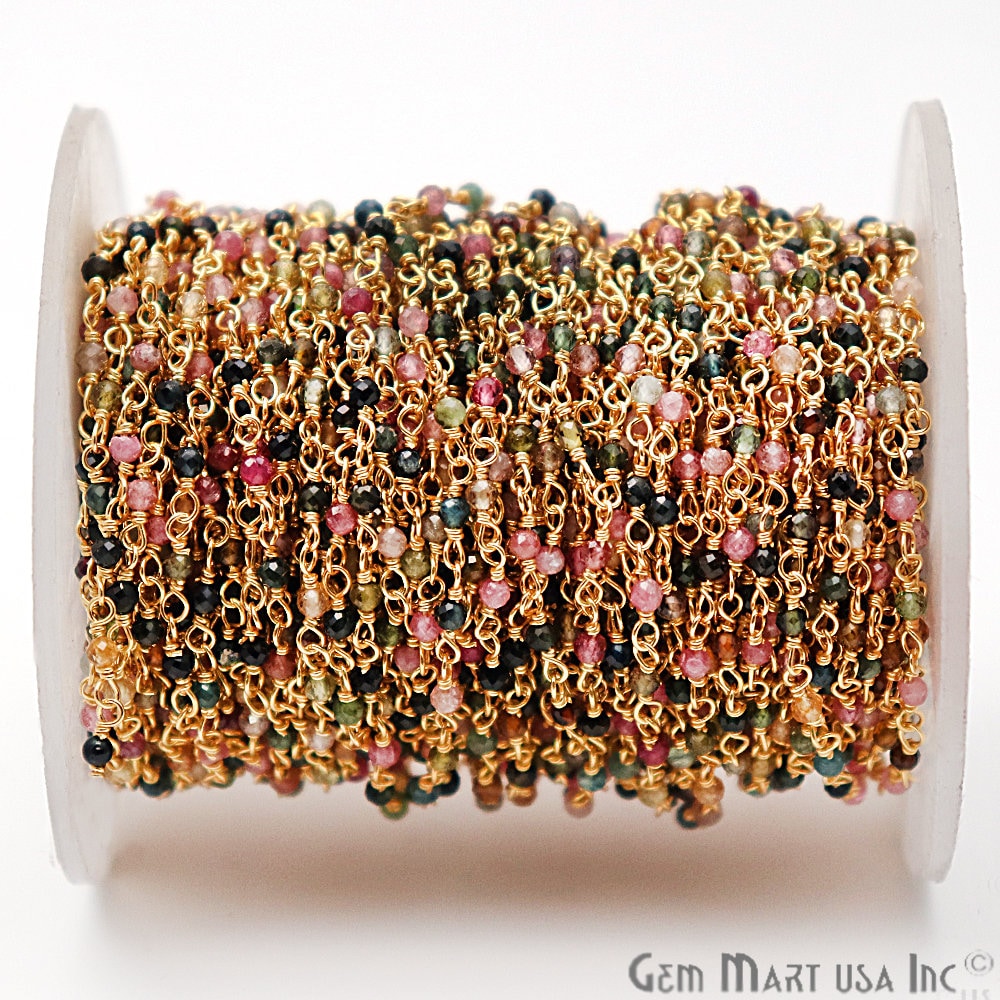 Multi Turmalin Rosenkranz Kette, Perlen Schmuckherstellung Zubehör, Gemmartusa | Gpmt-30024 von GemMartUSA