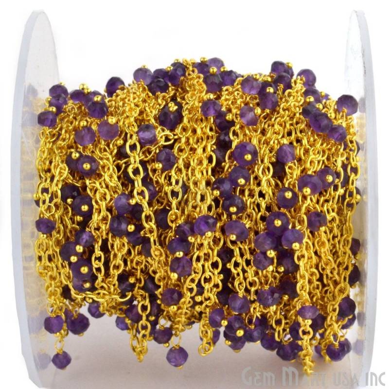 Natürliche Amethyst Perlen Baumeln Kette, 3-4 Mm 24K Vergoldet Gliederkette Gemmartusa | Gpam-30030 von GemMartUSA