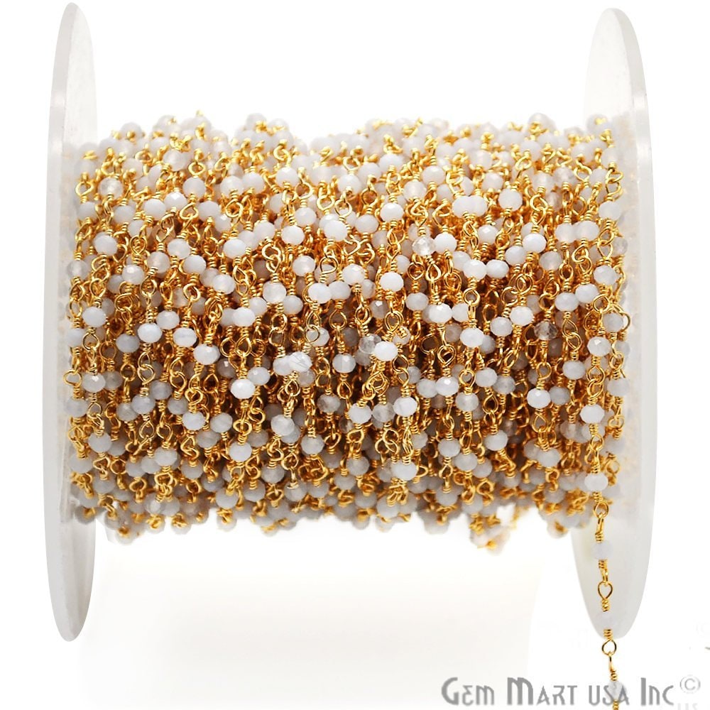 Natürliche Chalcedon Edelstein Rosenkranz Kette, Zu Fuß, Kleine Glatte Runde Perlen, 24K Vergoldet, Handgemacht, Perlengröße 2-2.5 Mm | 30000 von GemMartUSA