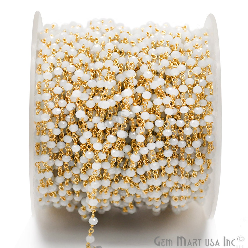 Natürliche Chalcedon Kette, Rosenkranz Facettierte Perlenkette, Kleine Weiße Edelstein Überzogene 2-2.5 Mm, Gemmartusa | 30000 von GemMartUSA