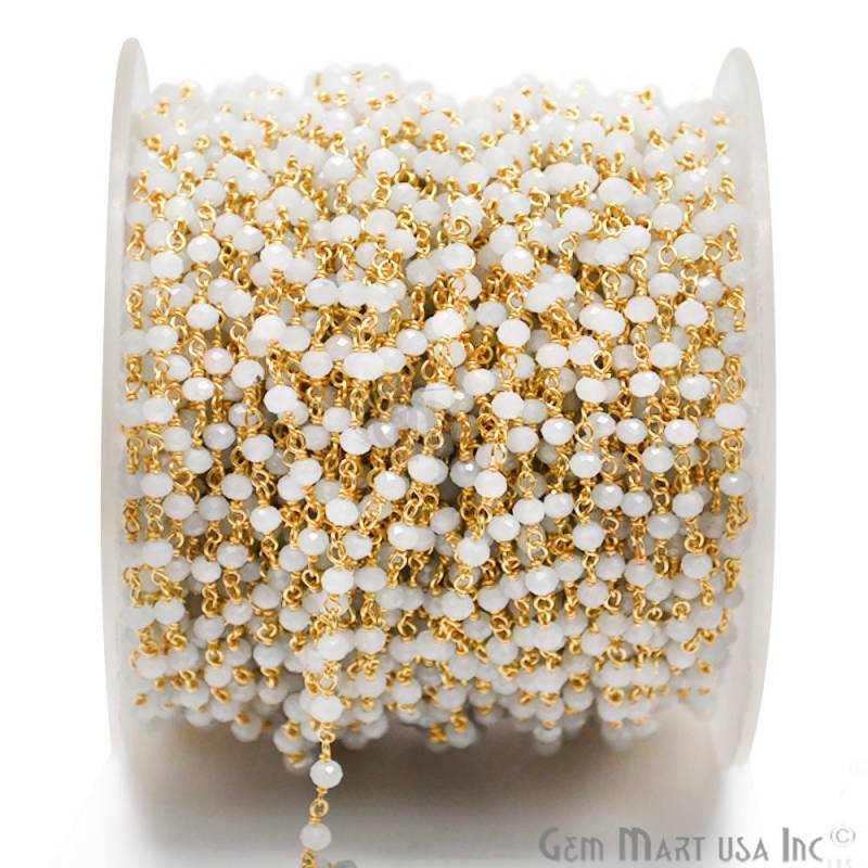 Natürliche Chalcedon Kette, Rosenkranz Facettierte Perlenkette, Kleine Weiße Edelstein Überzogene 2-2.5 Mm, Gemmartusa | 30000 von GemMartUSA