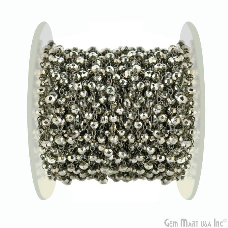 Natürliche Pyrit Perlen Rosenkranz Kette, 3-3.5 Mm Facettierter Edelstein, Oxidierte Schwarz Überzogene Handgemachte Gemmartusa | Bpnb-30002 von GemMartUSA