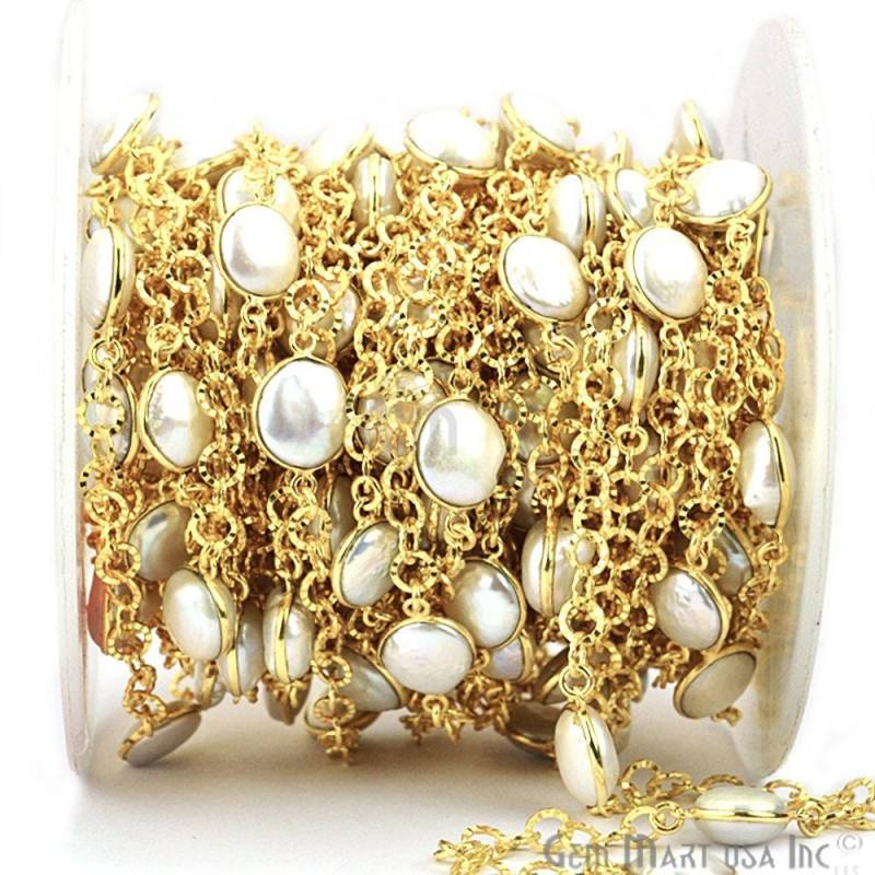 New Style One Foot Perle, 10 Mm Runde Form 24K Vergoldete Lünette Stecker Fancy Link Connector Kette Zu Fuß | Gppr-20017 von GemMartUSA