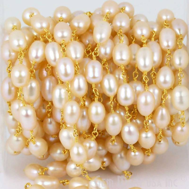 One Foot Rosa Perle, 7 X 5 Mm 24K Vergoldet Oval Form Draht Gewickelt Rosenkranz Kette Von Fuß. | Gppp-30005 One Foot Rosa Perle, 7 X 5 Mm 24K Vergoldet Oval Form Draht Gewickelt Rosenkranz Kette Von Fuß. | Gppp-30005 von GemMartUSA