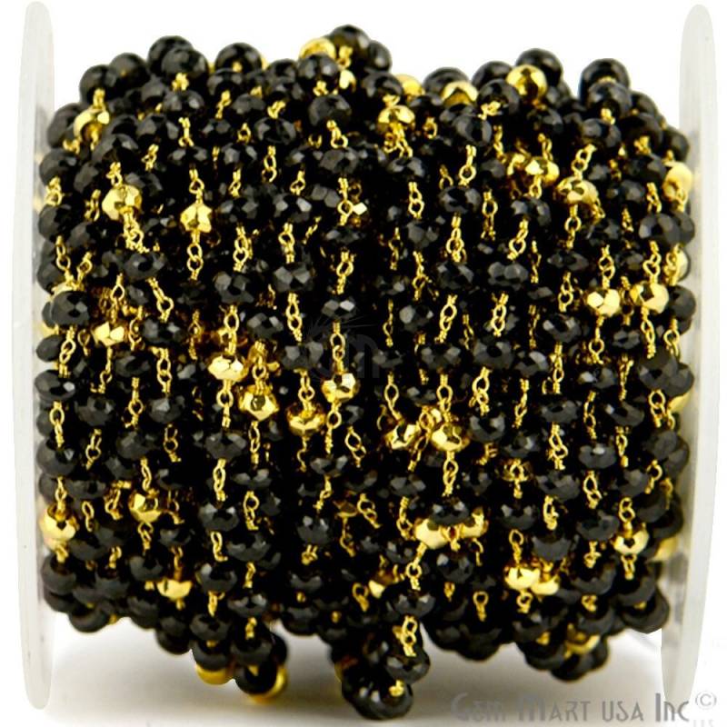 One Foot Schwarzer Spinell Mit Goldener Pyrit 5-6 Mm 24K Gold Plated Draht Gewickelt Rondell Kette Gemmartusa | Gpbg-30038 von GemMartUSA