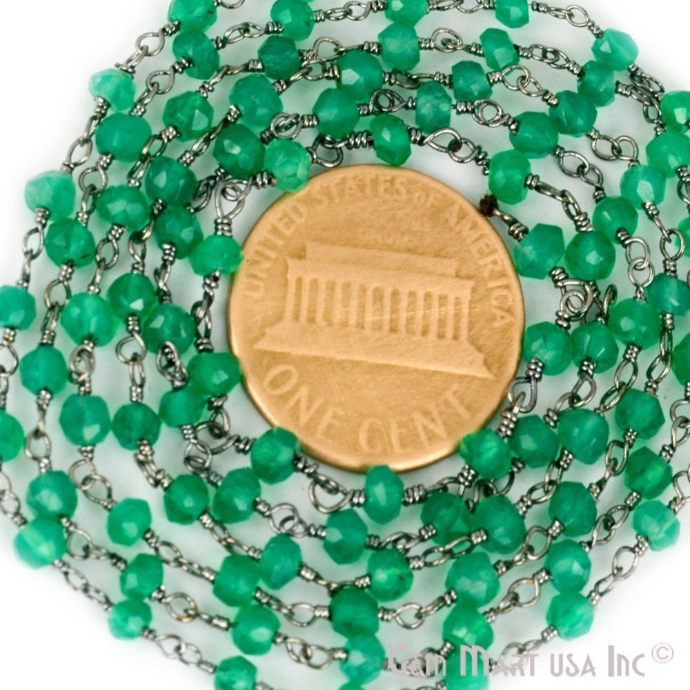 Grün Onyx Perlen Rosenkranz Kette, 3-3.5 Mm Oxidierte Handgemachte Link Stein Kette Gemmartusa | Bpgo-30002 von GemMartUSA